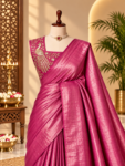 Satin Space Silk Saree with Peacock Designer Blouse – Elegant Party Wear Saree