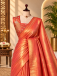 Satin Space Silk Saree with Peacock Designer Blouse – Elegant Party Wear Saree