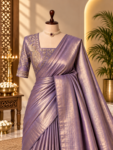 Satin Space Silk Saree with Peacock Designer Blouse – Elegant Party Wear Saree