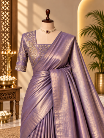 Satin Space Silk Saree with Peacock Designer Blouse – Elegant Party Wear Saree