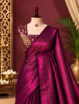 Satin Space Silk Saree with Peacock Designer Blouse – Elegant Party Wear Saree