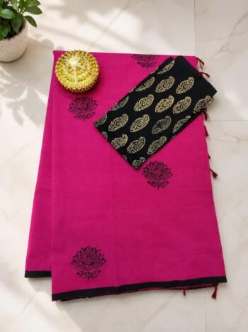 South Cotton Mix Printed Saree with Kalamkari Blouse