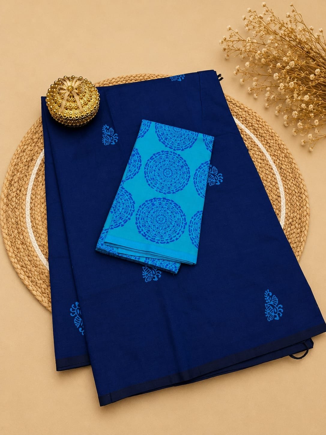 South Cotton Mix Printed Saree with Extra Kalamkari Blouse (7)